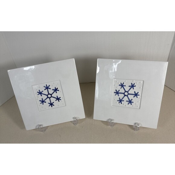 Crate & Barrel Set Of 2 Ceramic Snowflake Trivet Made in Italy Ceramica Stefani - Picture 1 of 9
